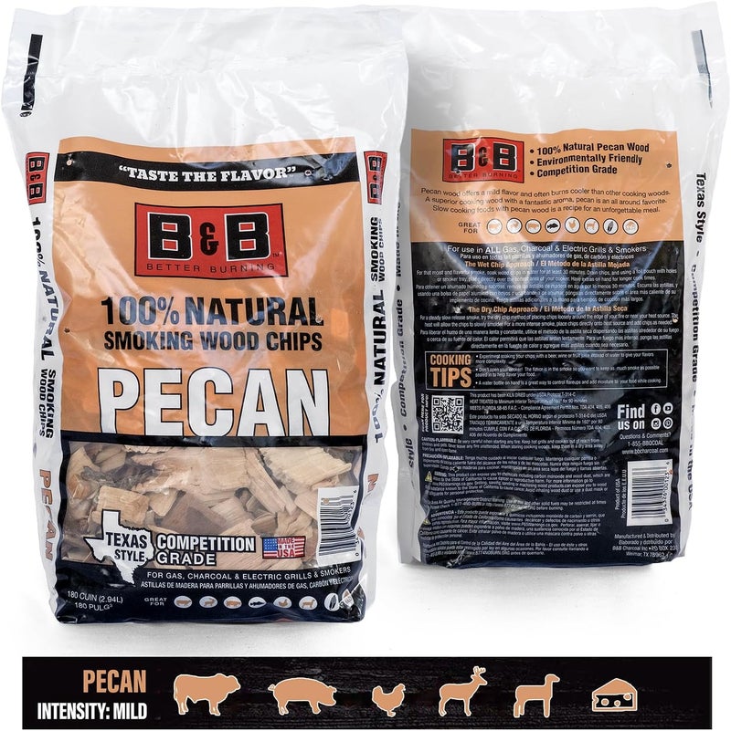 Shop Square BBQ Pecan Wood Chips for Smoker (2-Pack) 3 lb Total, 100% All-Natural Smoker Wood Chips for Electric Smoker, Charcoal & Gas Grills, and Campfires – Made in USA - Image 2